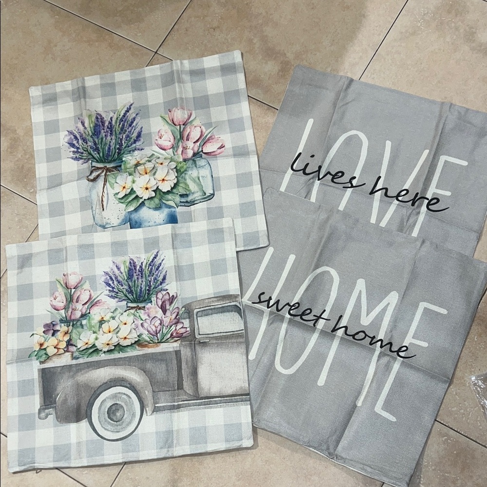 Floral Gray Pillow Cover Set